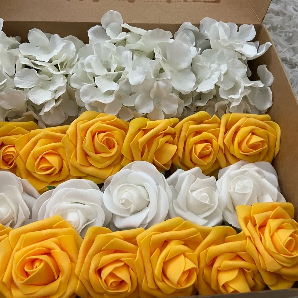 20 Count | White Hydrangeas Yellow Roses Bouquet Centerpiece Wedding Flowers